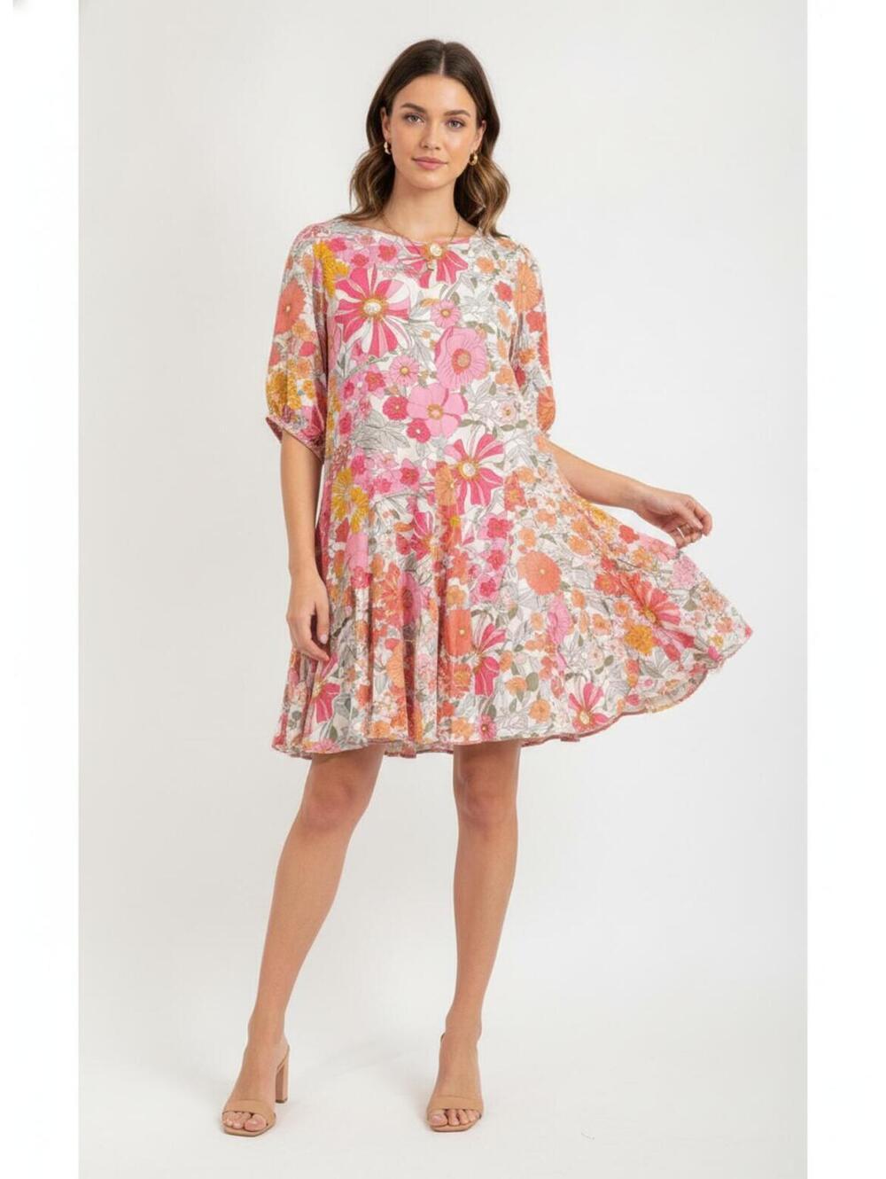 Aakaa Floral Boho Mini Oversized Dress/ Tunic Romantic Size Medium